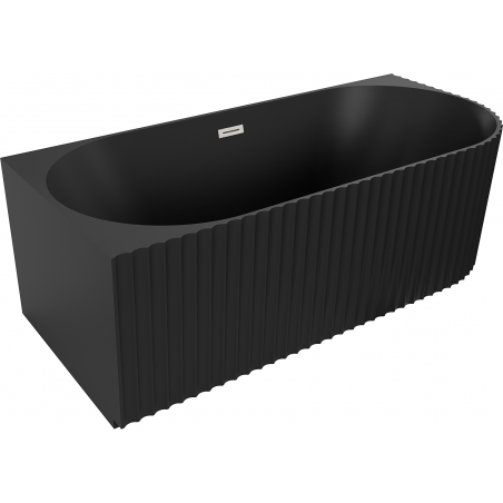 Mexen Gia freestanding corner fluted left bathtub 150 x 75 cm, black matte, brushed nickel overflow - 52701507571L-97
