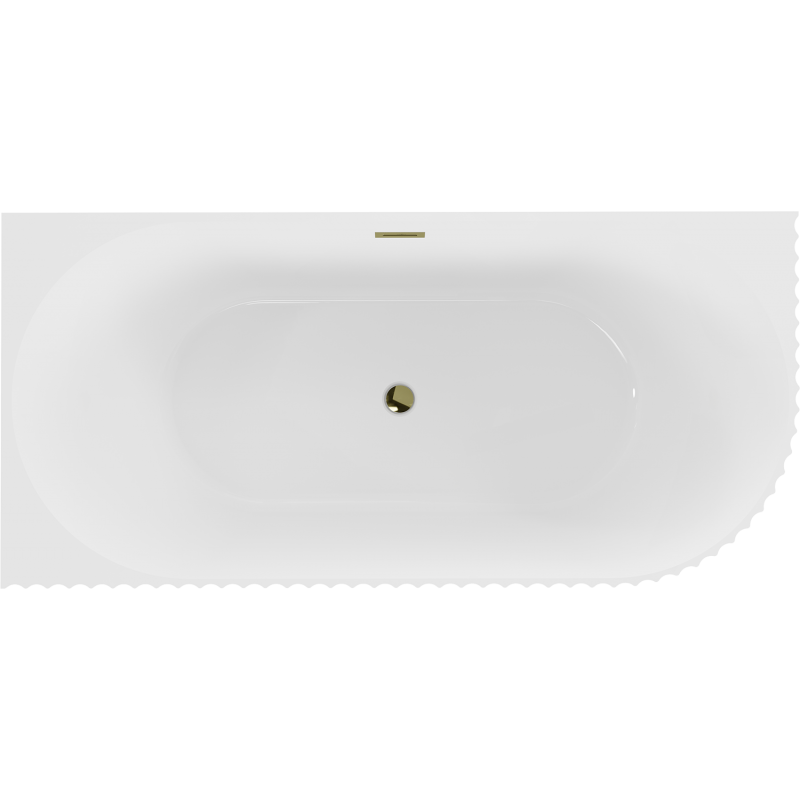Mexen Gia freistehende Eckbadewanne gerillt links 170 x 80 cm, weiß glänzend, Überlauf gold - 52701708000L-50