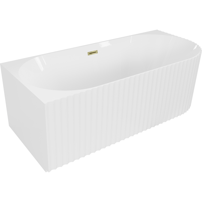 Mexen Gia freistehende, geriffelte Eckbadewanne links 170 x 80 cm, weiß glänzend, Überlauf gold - 52701708000L-50