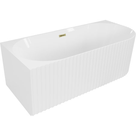 Mexen Gia freistehende, geriffelte Eckbadewanne links 170 x 80 cm, weiß glänzend, Überlauf gold - 52701708000L-50
