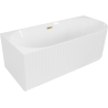 Mexen Gia freistehende, geriffelte Eckbadewanne links 170 x 80 cm, weiß glänzend, Überlauf gold - 52701708000L-50