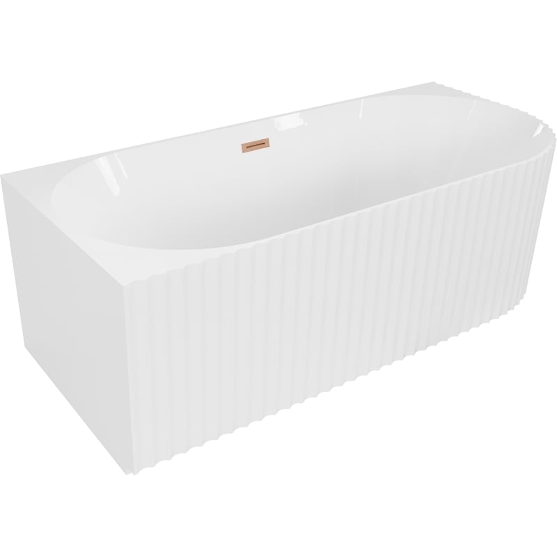 Mexen Gia wanna wolnostojąca narożna ryflowana lewa 170 x 80 cm, biała połysk, przelew miedź szczotkowana - 52701708000L-65