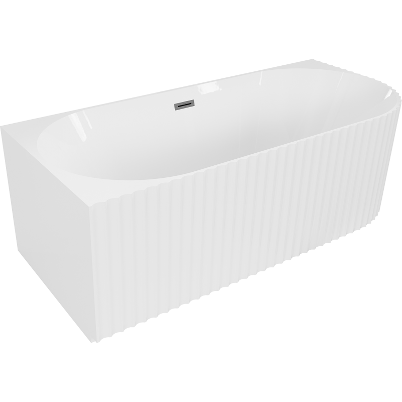 Mexen Gia banheira independente de canto estriada esquerda 170 x 80 cm, branco brilhante, transbordamento cinza escovado