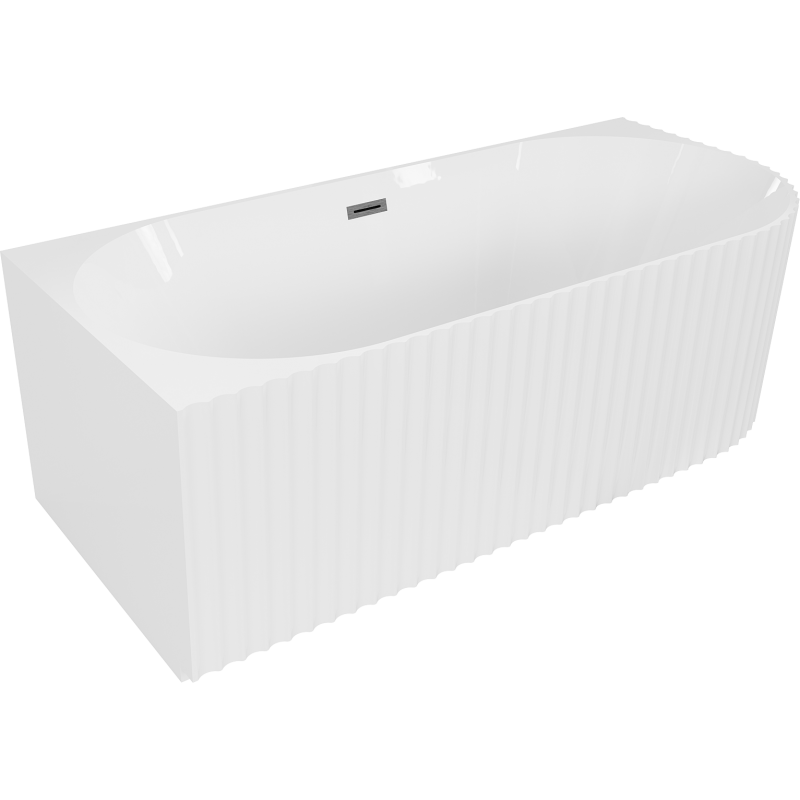 Mexen Gia vasca da bagno freestanding angolare rigata sinistra 170 x 80 cm, bianco lucido, troppo pieno grigio gun spazzolato