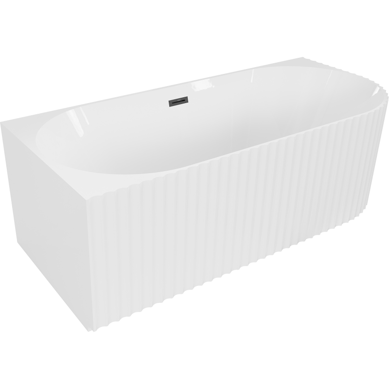 Mexen Gia freestanding corner fluted left bathtub 170 x 80 cm, glossy white, black overflow - 52701708000L-70