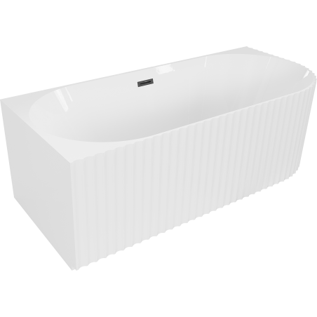 Mexen Gia freistehende Eckbadewanne links gerillt 170 x 80 cm, Weiß glänzend, schwarzer Überlauf - 52701708000L-70
