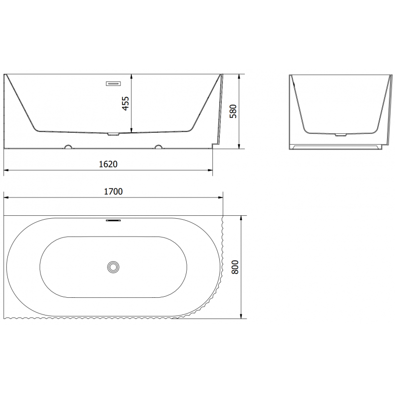 Mexen Gia freestanding corner fluted left bathtub 170 x 80 cm, white gloss, black overflow - 52701708000L-70