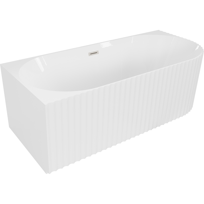 Mexen Gia baignoire autoportante d'angle cannelée à gauche 170 x 80 cm, blanc brillant, trop-plein en nickel brossé