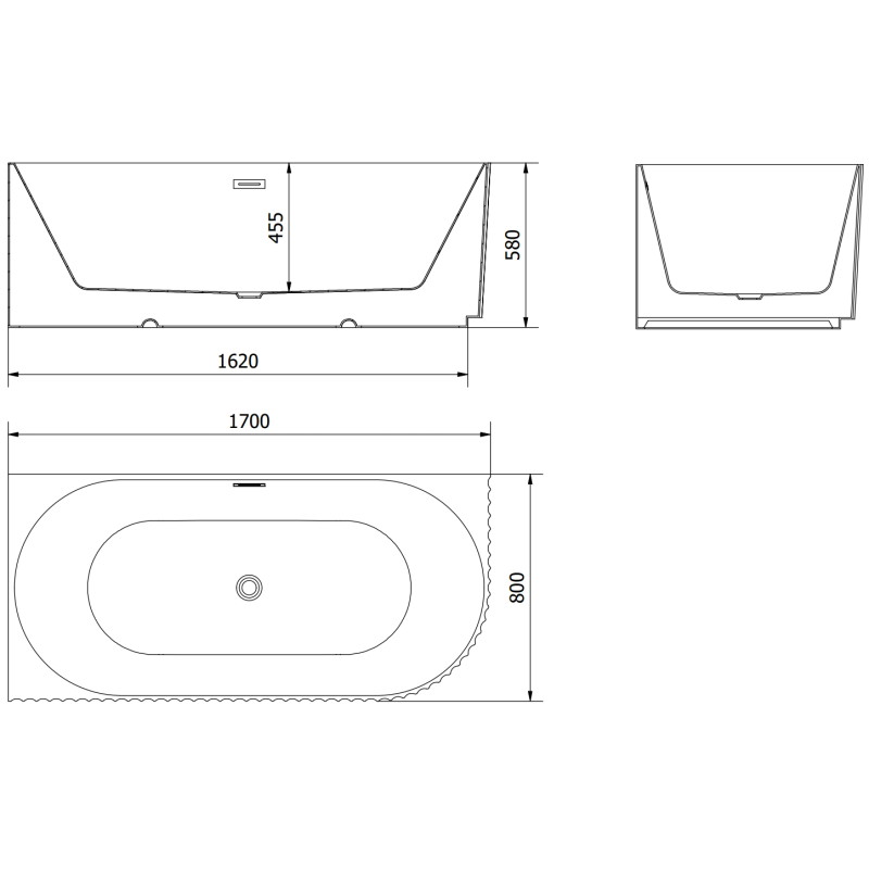 Mexen Gia bañera exenta de esquina acanalada izquierda 170 x 80 cm, blanco mate, rebosadero oro cepillado - 52701708001L-55