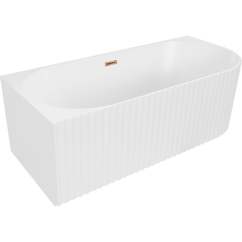 Mexen Gia Freistehende Eckbadewanne geriffelt links 170 x 80 cm, weiß matt, Überlauf roségold - 52701708001L-60