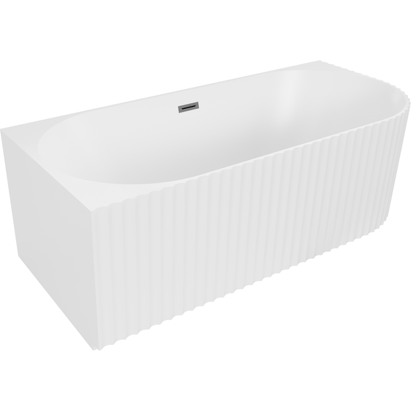 Mexen Gia banheira independente de canto ranhurada esquerda 170 x 80 cm, branco mate, transbordamento cinza escovado