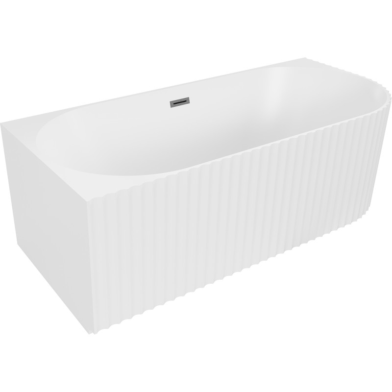 Mexen Gia freistehende Eckbadewanne gerillt links 170 x 80 cm, weiß matt, Überlauf gun gray gebürstet - 52701708001L-66