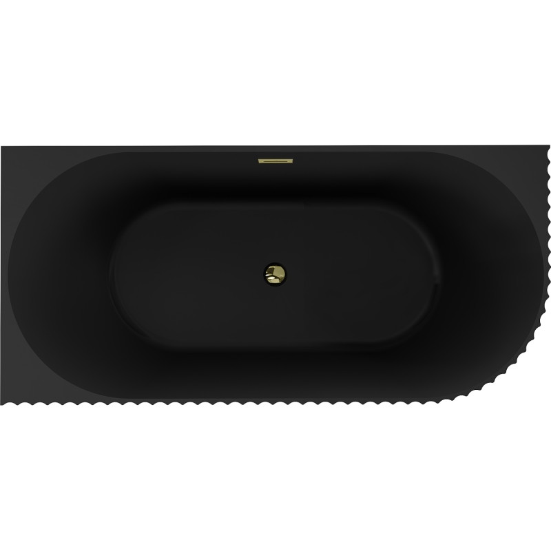 Mexen Gia freistehende Eckbadewanne mit Riffelung links 170 x 80 cm, schwarz matt, Überlauf gold - 52701708071L-50