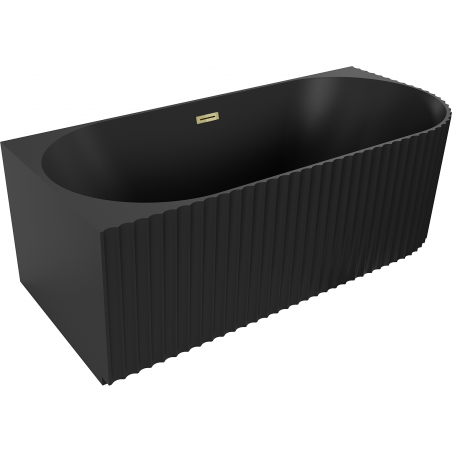 Mexen Gia bañera exenta esquinera acanalada izquierda 170 x 80 cm, negro mate, rebosadero dorado - 52701708071L-50