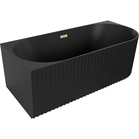 Mexen Gia freestanding corner fluted bathtub left 170 x 80 cm, black matte, brushed gold overflow - 52701708071L-55
