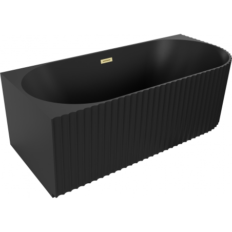 Mexen Gia Freistehende Eckbadewanne, geriffelt, links, 170 x 80 cm, Schwarz matt, Überlauf gold gebürstet - 52701708071L-55
