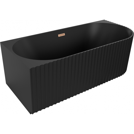 Mexen Gia vrijstaand hoekbad geribbeld links 170 x 80 cm, zwart mat, overloop geborsteld koper - 52701708071L-65