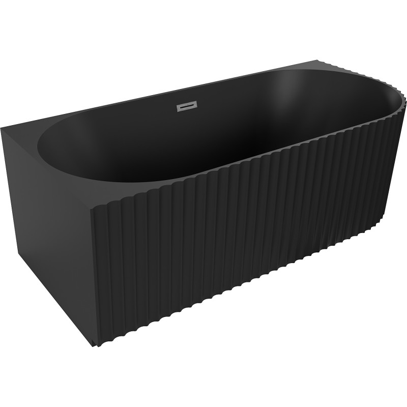 Mexen Gia Freistehende, strukturierte Eckbadewanne links 170 x 80 cm, schwarz matt, Überlauf gun gray gebürstet