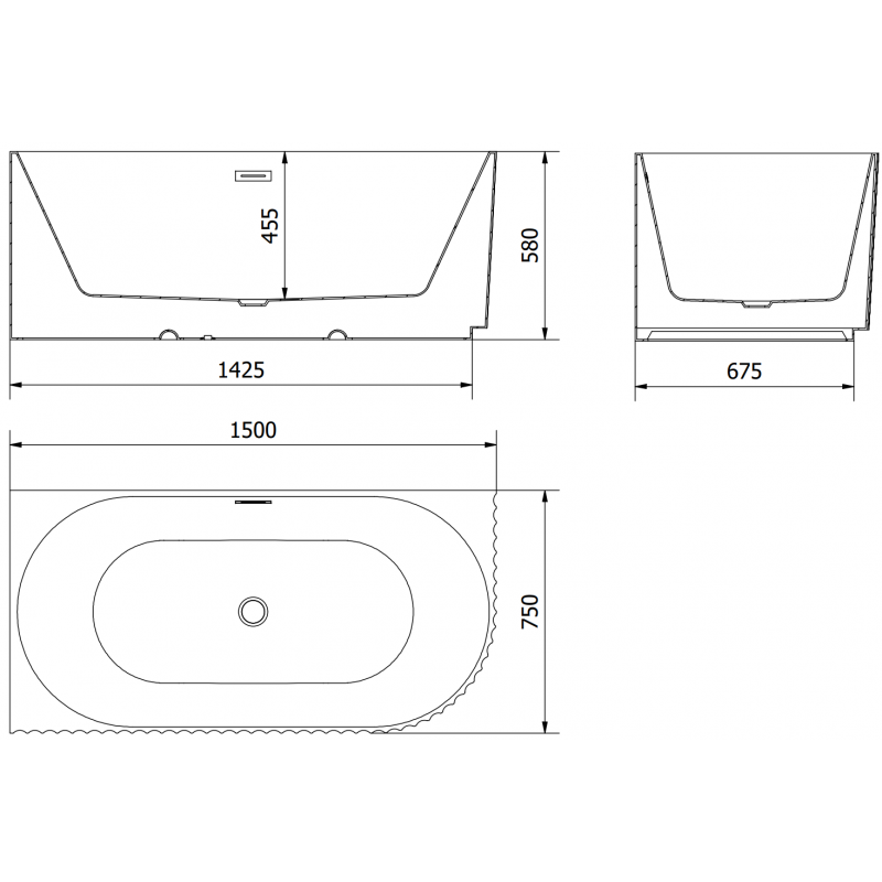 Mexen Gia vrijstaande hoekbadkuip geribbeld links 150 x 75 cm, wit glans, overloop chroom - 52701507500L-01