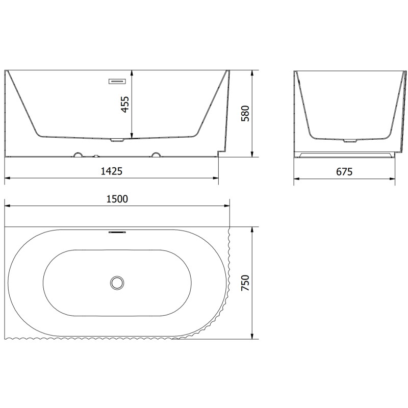 Mexen Gia vrijstaand hoekbad met geribbelde linkerzijde 150 x 75 cm, wit glanzend, gouden geborstelde overloop - 52701507500L-55