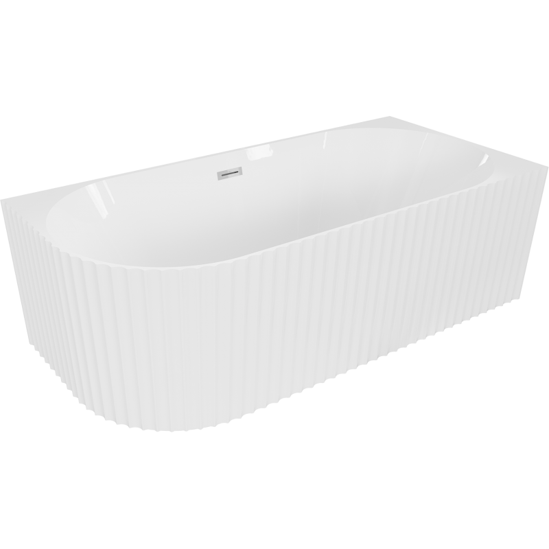 Mexen Gia vasca da bagno indipendente angolare rigata destra 150 x 75 cm, bianco lucido, troppo pieno cromato - 52701507500P-01