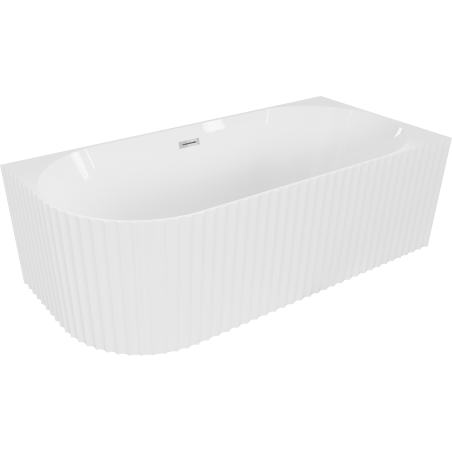 Mexen Gia freistehende Eckwanne rechts geriffelt 150 x 75 cm, weiß glänzend, Überlauf chrom - 52701507500P-01