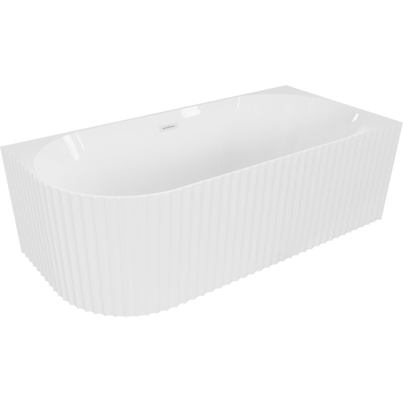 Mexen Gia freistehende Eck-Badewanne rechts geriffelt 150 x 75 cm, weiß glänzend, weißer Überlauf - 52701507500P-20