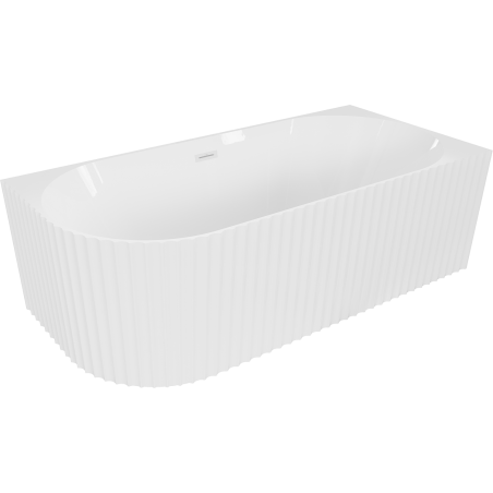Mexen Gia freistehende Eck-Badewanne rechts geriffelt 150 x 75 cm, weiß glänzend, weißer Überlauf - 52701507500P-20