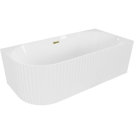 Mexen Gia vasca da bagno freestanding angolare con scanalature destra 150 x 75 cm, bianco lucido, troppopieno dorato
