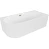 Mexen Gia freistehende Eckbadewanne gerillt rechts 150 x 75 cm, weiß glänzend, Überlauf gold - 52701507500P-50