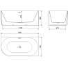 Mexen Gia freistehende Eckbadewanne gerillt rechts 150 x 75 cm, weiß glänzend, Überlauf gold - 52701507500P-50