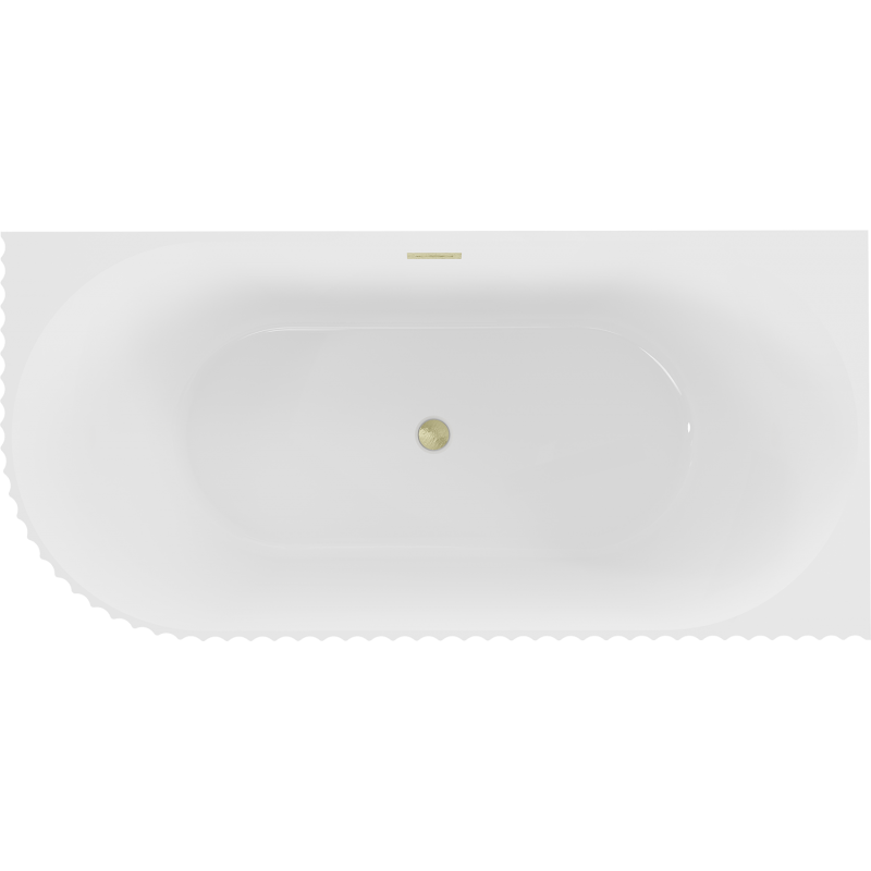 Mexen Gia baignoire autoportante d'angle rainurée droite 150 x 75 cm, blanc brillant, trop-plein or brossé - 52701507500P-55