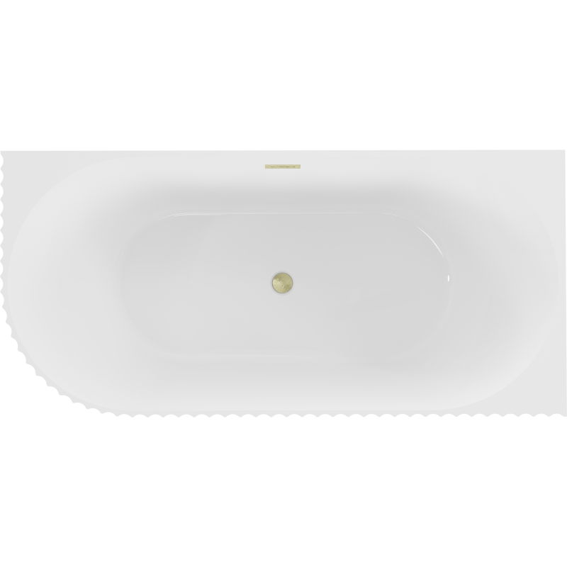 Mexen Gia banheira autónoma de canto canelada direita 150 x 75 cm, branco brilhante, extravasor dourado escovado
