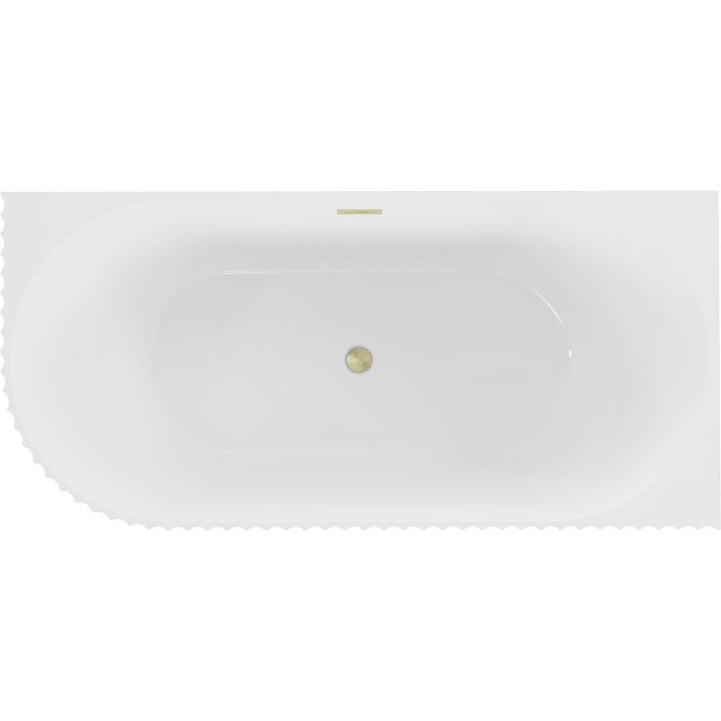 Mexen Gia vrijstaande hoekbadkuip met geribbeld rechts 150 x 75 cm, wit glanzend, overloop goud geborsteld - 52701507500P-55