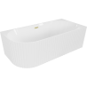 Mexen Gia baignoire autoportante d'angle rainurée droite 150 x 75 cm, blanc brillant, trop-plein or brossé - 52701507500P-55