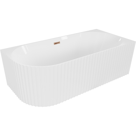 Mexen Gia freestanding corner fluted right bathtub 150 x 75 cm, white gloss, rose gold overflow - 52701507500P-60