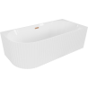 Mexen Gia baignoire autoportante d'angle striée droite 150 x 75 cm, blanc brillant, trop-plein cuivre brossé - 52701507500P-65