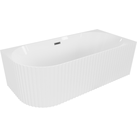 Mexen Gia baignoire autoportante d'angle cannelée droite 150 x 75 cm, blanc brillant, trop-plein gris brossé - 52701507500P-66