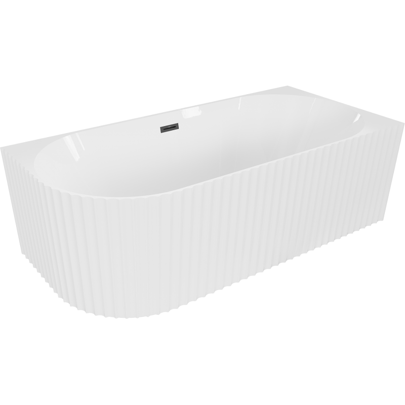 Mexen Gia baignoire autoportante d'angle rainurée droite 150 x 75 cm, blanc brillant, trop-plein noir - 52701507500P-70
