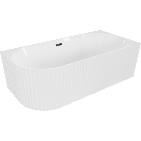 Mexen Gia baignoire autoportante d'angle rainurée droite 150 x 75 cm, blanc brillant, trop-plein noir - 52701507500P-70