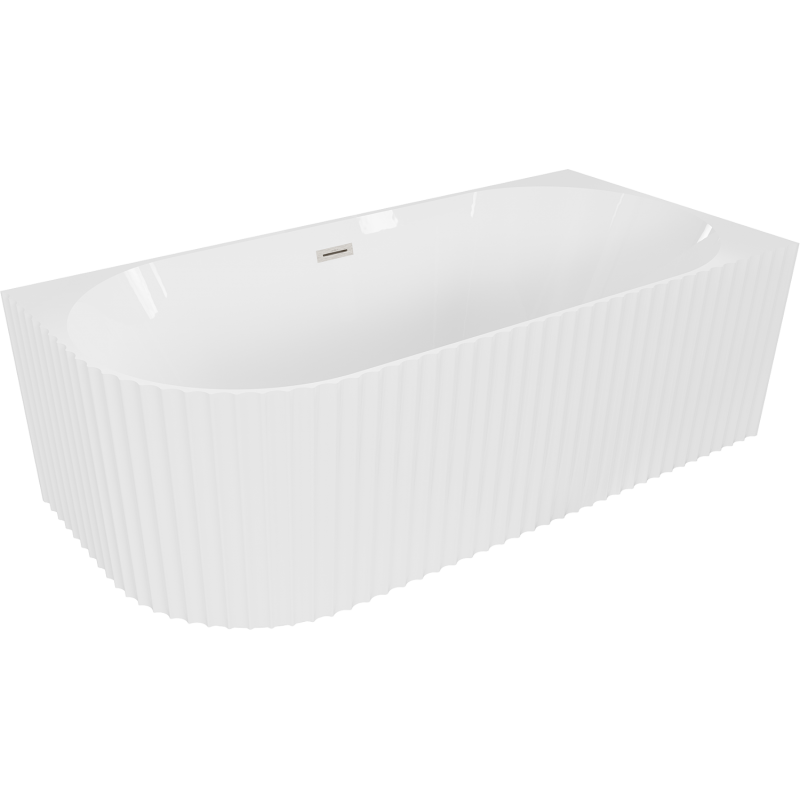 Mexen Gia baignoire autoportante d'angle rainurée droite 150 x 75 cm, blanc brillant, trop-plein en nickel brossé