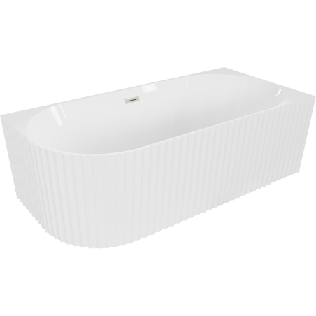 Baignoire îlot d'angle striée droite Mexen Gia 150 x 75 cm, blanc brillant, trop-plein nickel brossé - 52701507500P-97