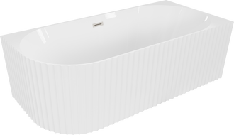 Mexen Gia freestanding corner fluted right bathtub 150 x 75 cm, white gloss, brushed nickel overflow - 52701507500P-97
