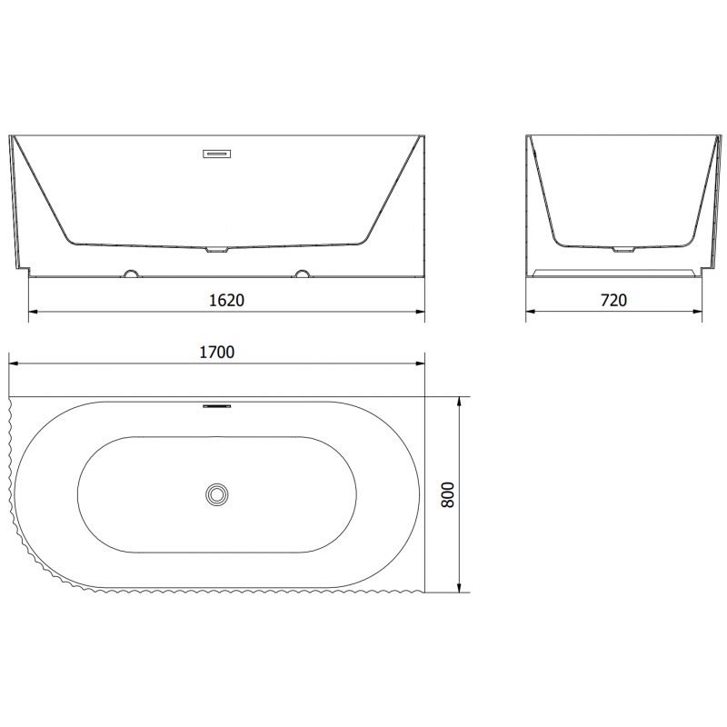 Mexen Gia samostoječa kotna ribasta desna kopalna kad 170 x 80 cm, bela mat, krom preliv - 52701708001P-01