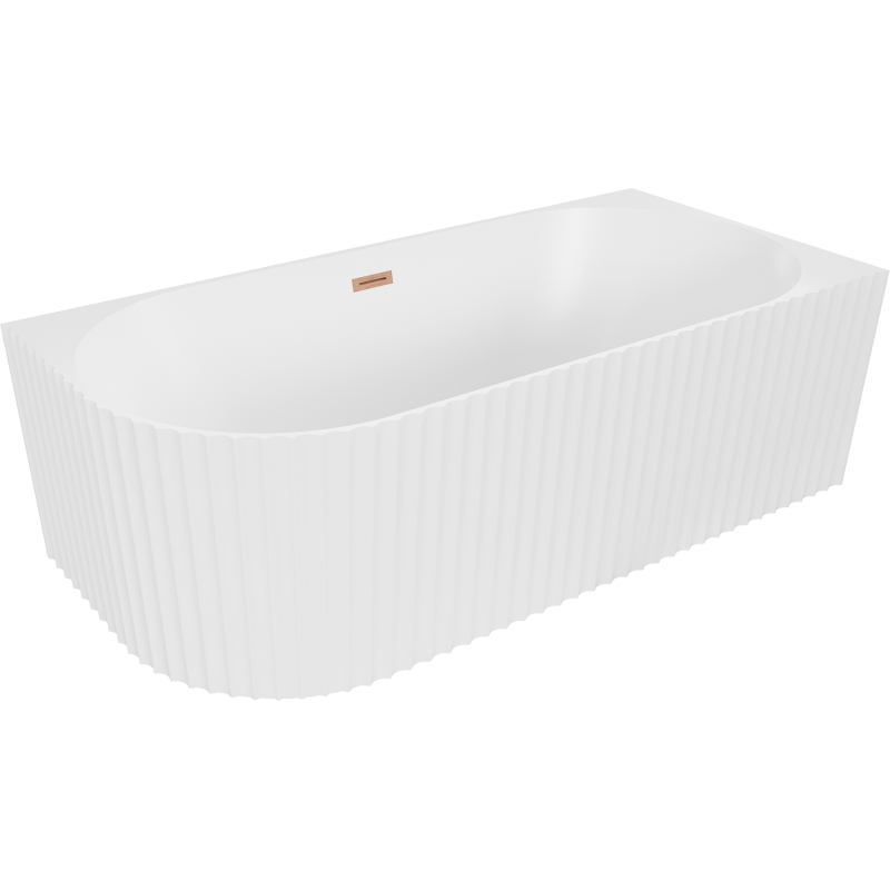 Mexen Gia freistehende Eck-Badewanne geriffelt rechts 170 x 80 cm, weiß matt, Überlauf gebürstetes Kupfer - 52701708001P-65