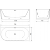 Mexen Gia baignoire autoportante d'angle rainurée droite 170 x 80 cm, blanc mat, trop-plein gris canon brossé