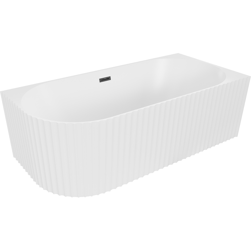 Mexen Gia freistehende Ecke gerillte rechte Badewanne 170 x 80 cm, weiß matt, schwarzer Überlauf - 52701708001P-70