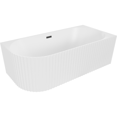 Mexen Gia freistehende Ecke gerillte rechte Badewanne 170 x 80 cm, weiß matt, schwarzer Überlauf - 52701708001P-70