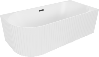 Mexen Gia freestanding corner ribbed bathtub right 170 x 80 cm, white matte, black overflow - 52701708001P-70