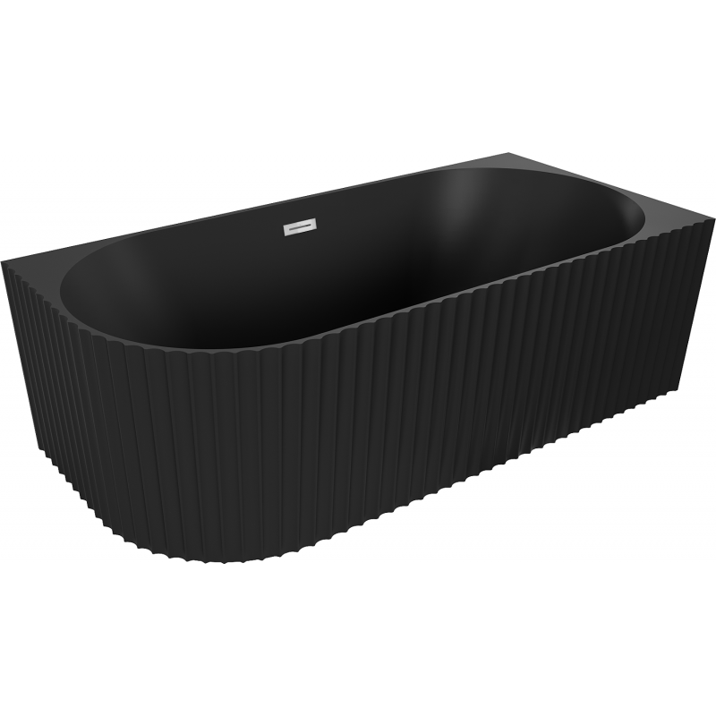 Mexen Gia vasca da bagno freestanding angolare scanalata destra 170 x 80 cm, nero opaco, troppopieno cromo - 52701708071P-01